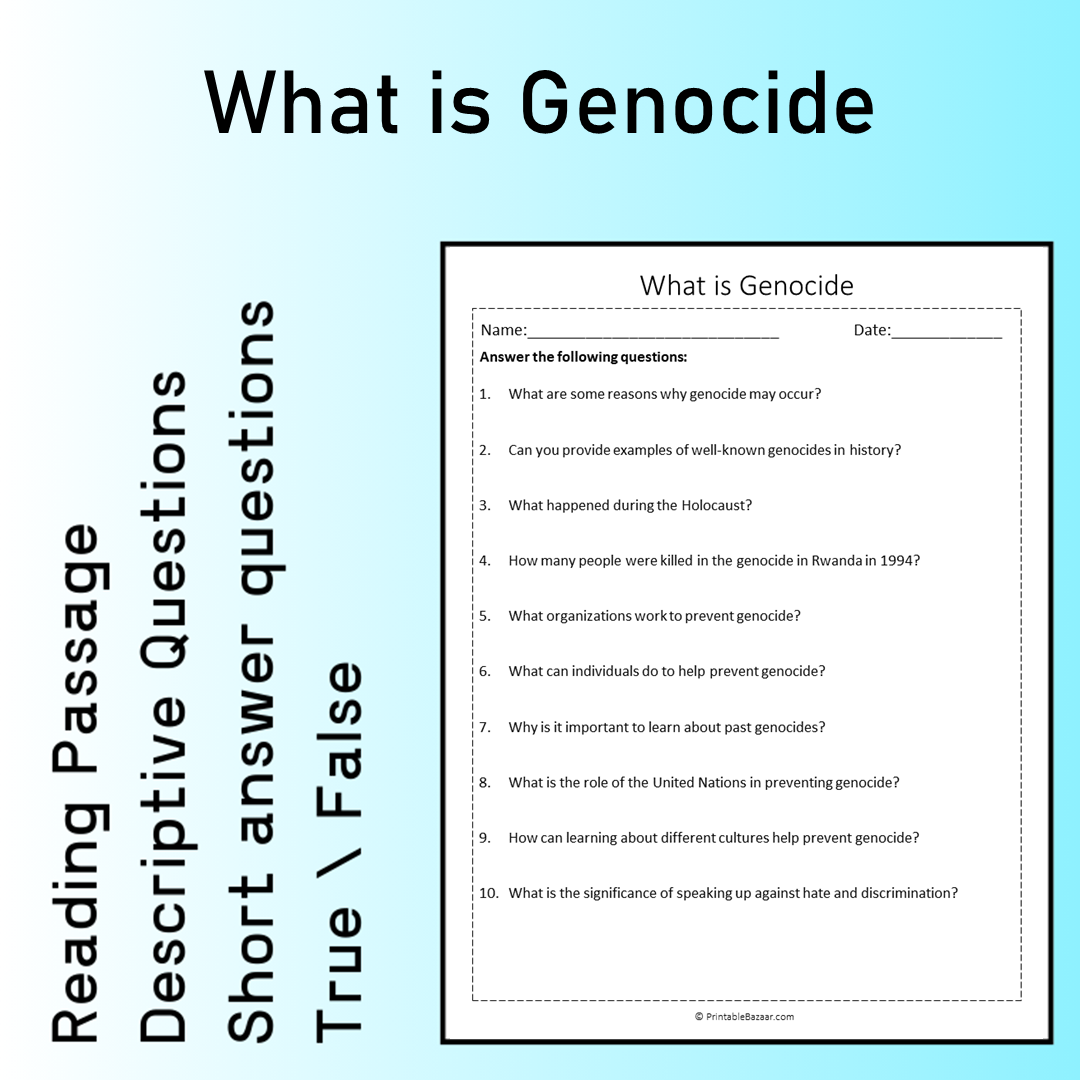 What is Genocide | Reading Comprehension Passage Printable Worksheet