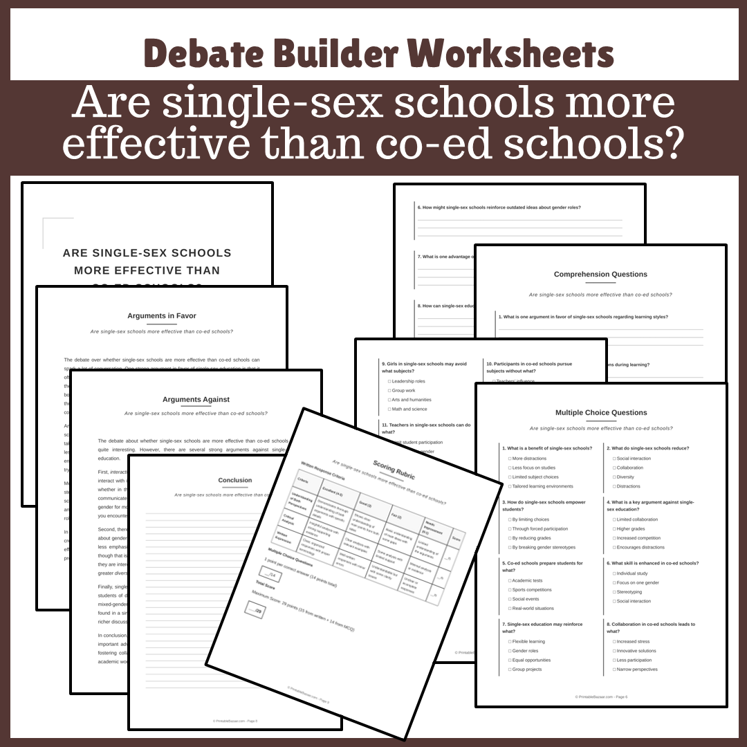 Are single-sex schools more effective than co-ed schools? | Favour and Against Worksheet Printable Activity