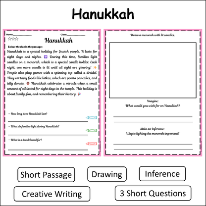 Hanukkah | Short Reading Comprehension Creative Worksheet