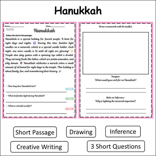 Hanukkah | Short Reading Comprehension Creative Worksheet