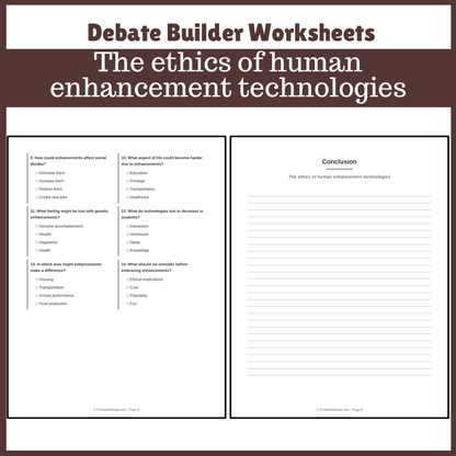 The ethics of human enhancement technologies | Favour and Against Worksheet Printable Activity