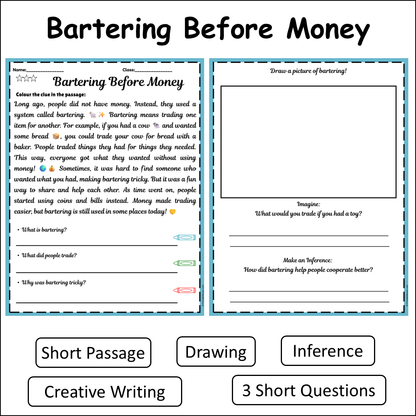 Bartering Before Money | Short Reading Comprehension Creative Worksheet