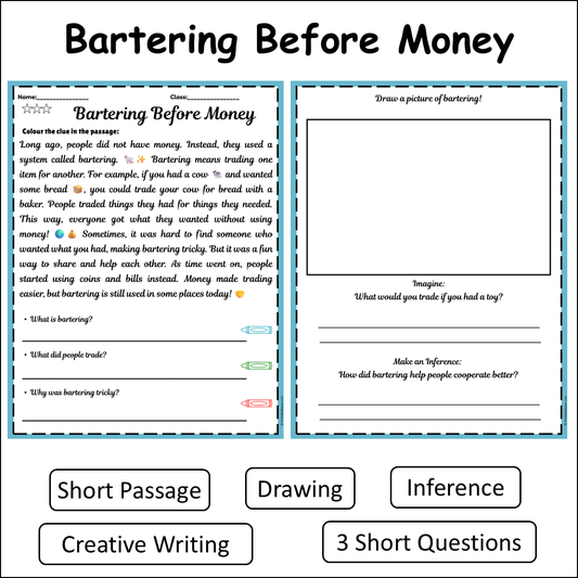 Bartering Before Money | Short Reading Comprehension Creative Worksheet