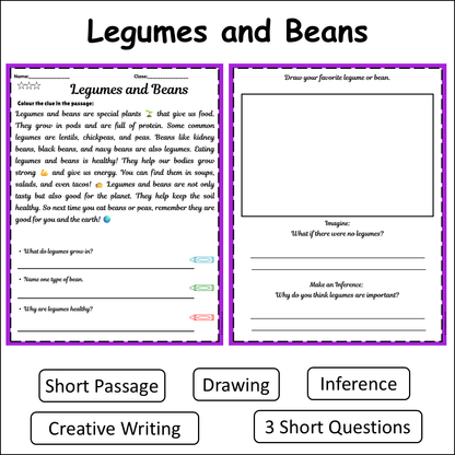Legumes and Beans | Short Reading Comprehension Creative Worksheet