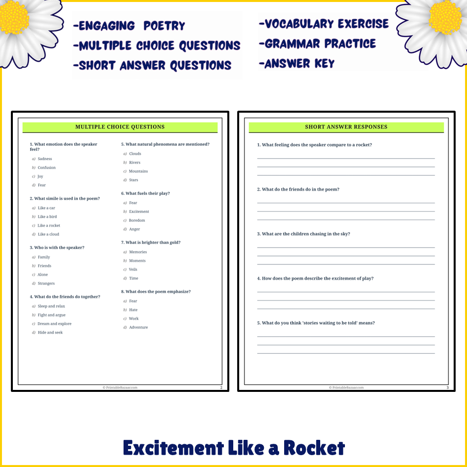 Excitement Like a Rocket | Poem Grammar Worksheet Printable Activity