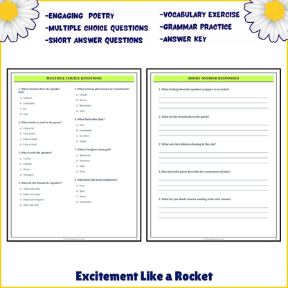 Excitement Like a Rocket | Poem Grammar Worksheet Printable Activity