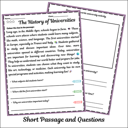 The History of Universities | Short Reading Comprehension Creative Worksheet