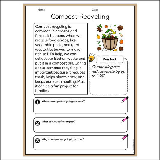 Compost Recycling | Reading Passage Comprehension Questions Writing Facts Worksheet