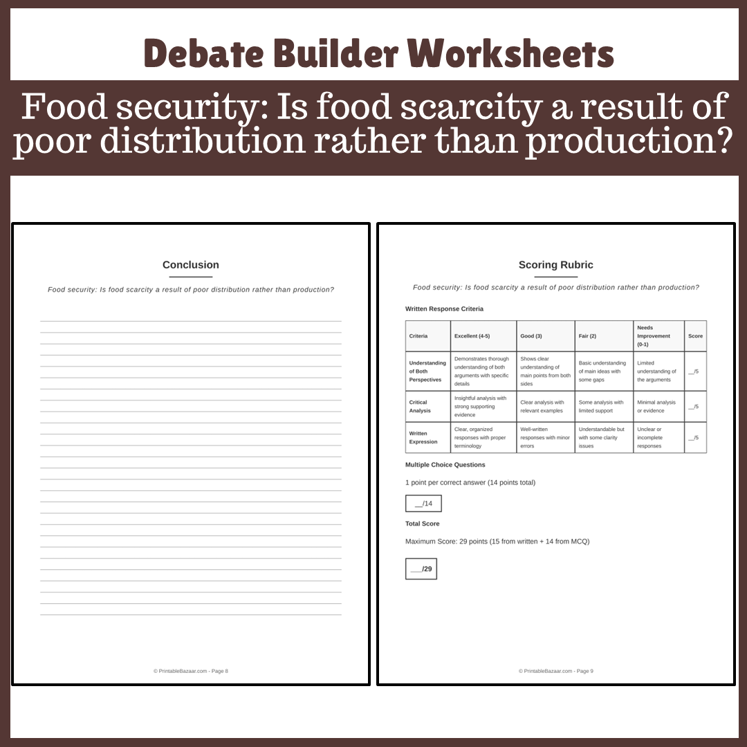 Food security: Is food scarcity a result of poor distribution rather than production? | Favour and Against Worksheet Printable Activity