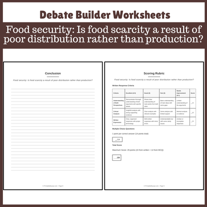 Food security: Is food scarcity a result of poor distribution rather than production? | Favour and Against Worksheet Printable Activity