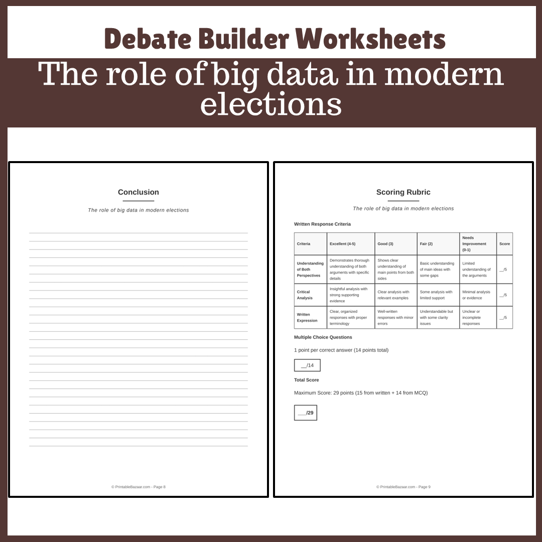 The role of big data in modern elections | Favour and Against Worksheet Printable Activity