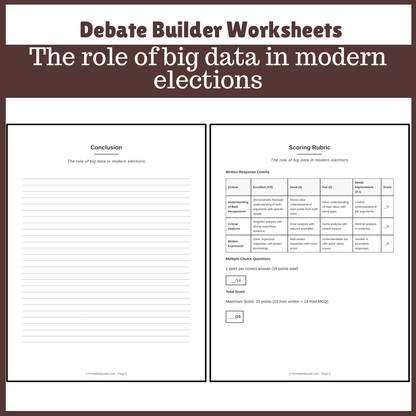 The role of big data in modern elections | Favour and Against Worksheet Printable Activity