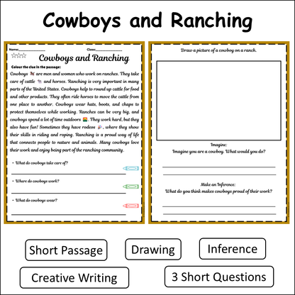 Cowboys and Ranching | Short Reading Comprehension Creative Worksheet