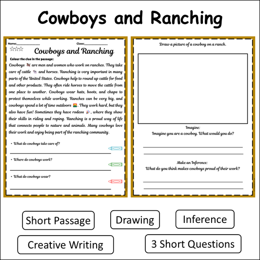 Cowboys and Ranching | Short Reading Comprehension Creative Worksheet