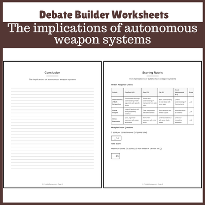 The implications of autonomous weapon systems | Favour and Against Worksheet Printable Activity