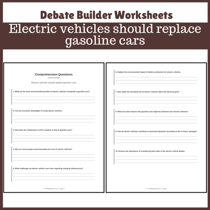 Electric vehicles should replace gasoline cars | Favour and Against Worksheet Printable Activity