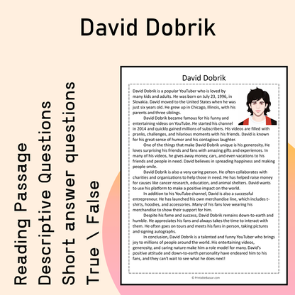 David Dobrik | Reading Comprehension Passage Printable Activity