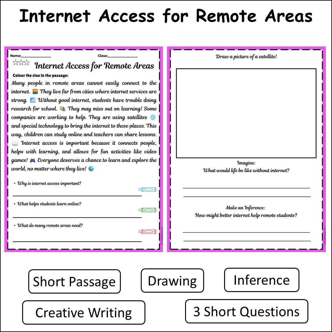 Internet Access for Remote Areas | Short Reading Comprehension Creative Worksheet