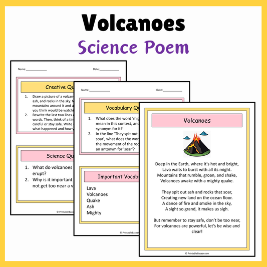 Volcanoes | Science Poem Reading Comprehension Activity