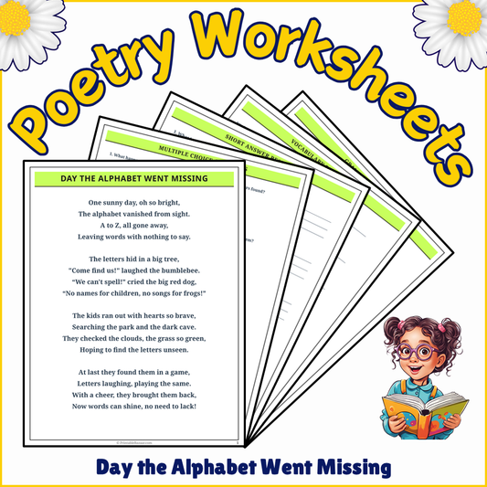 Day the Alphabet Went Missing | Poem Grammar Worksheet Printable Activity