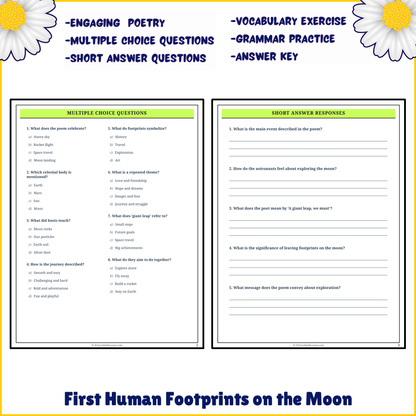 First Human Footprints on the Moon | Poem Grammar Worksheet Printable Activity