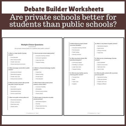 Are private schools better for students than public schools? | Favour and Against Worksheet Printable Activity
