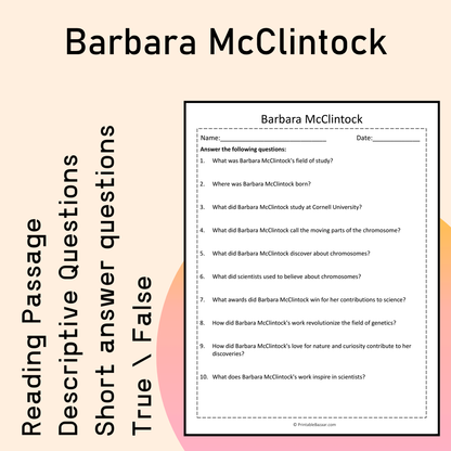 Barbara McClintock | Reading Comprehension Passage Printable Activity