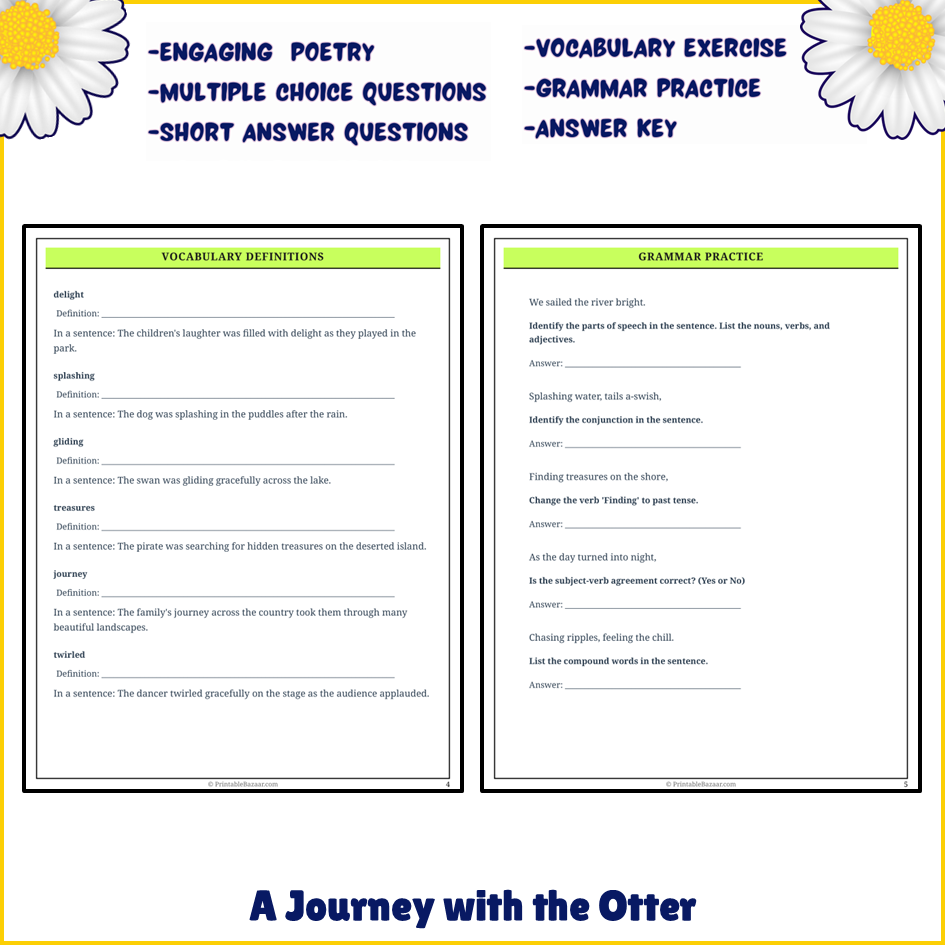 A Journey with the Otter | Poem Grammar Worksheet Printable Activity