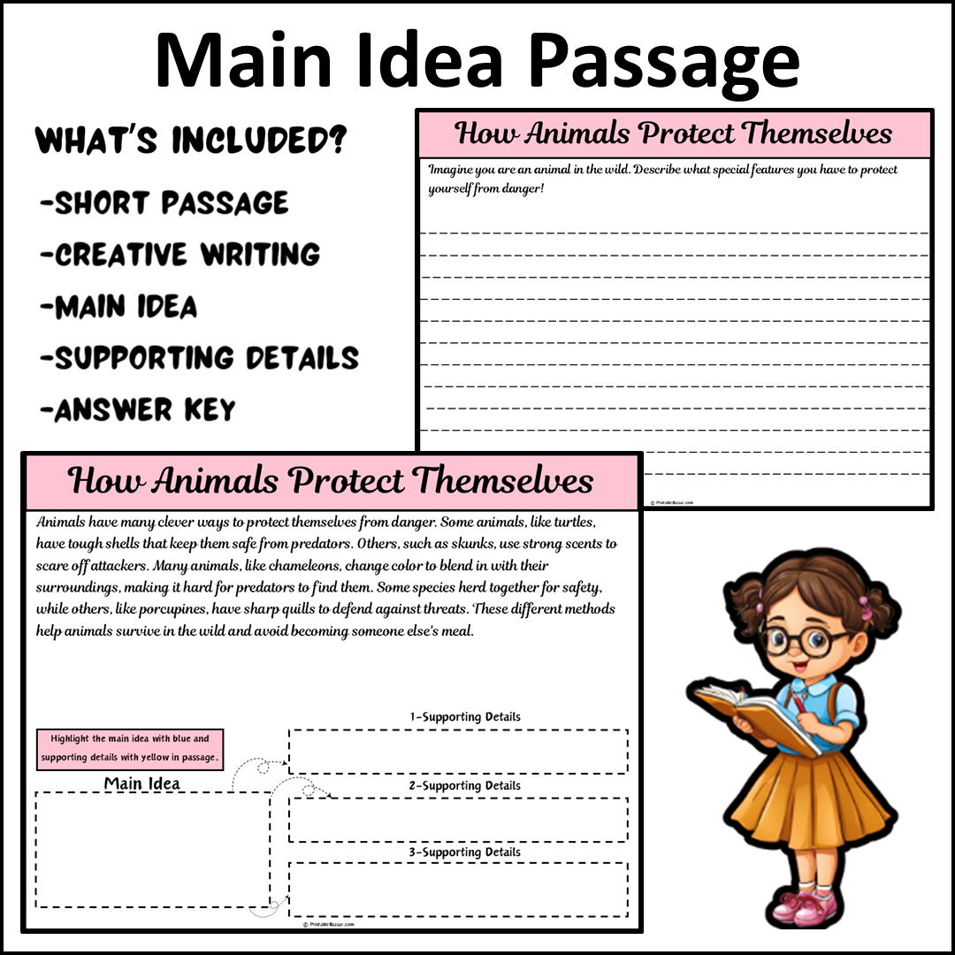 How Animals Protect Themselves | Main Idea and Supporting Details Reading Passage and Questions