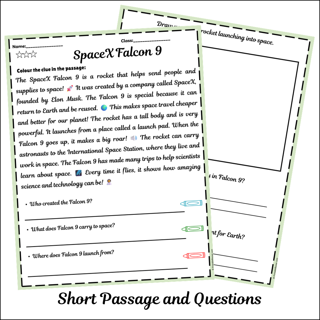 SpaceX Falcon 9 | Short Reading Comprehension Creative Worksheet