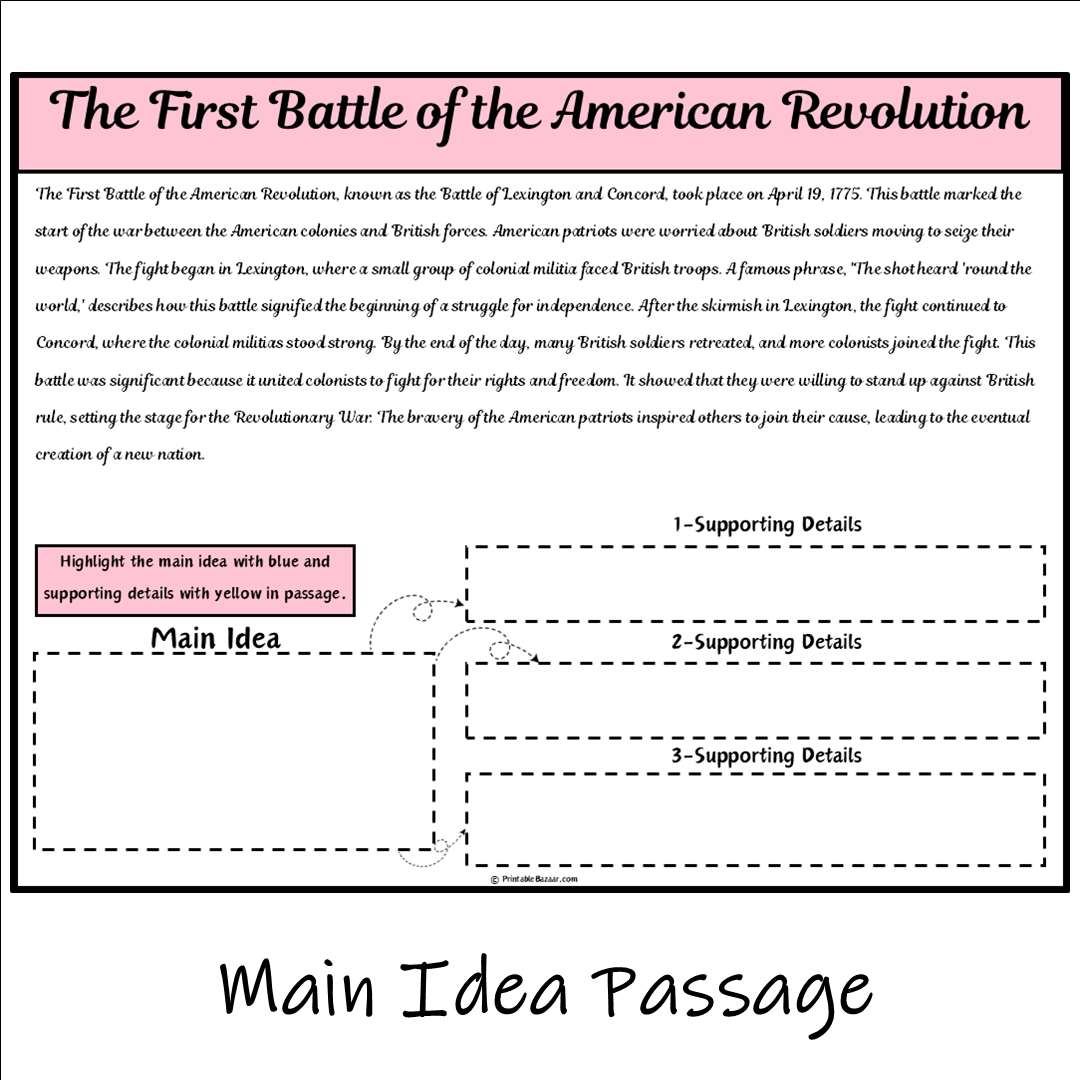 The First Battle of the American Revolution | Main Idea and Supporting Details Reading Passage and Questions