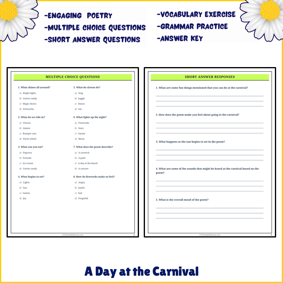 A Day at the Carnival | Poem Grammar Worksheet Printable Activity