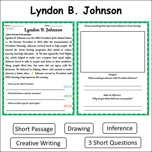 Lyndon B. Johnson | Short Reading Comprehension Creative Worksheet