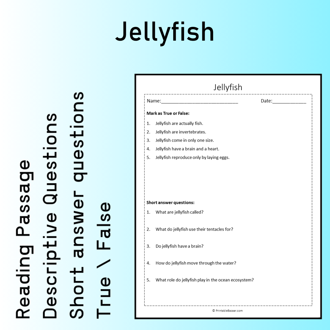 Jellyfish | Reading Comprehension Passage Printable Worksheet