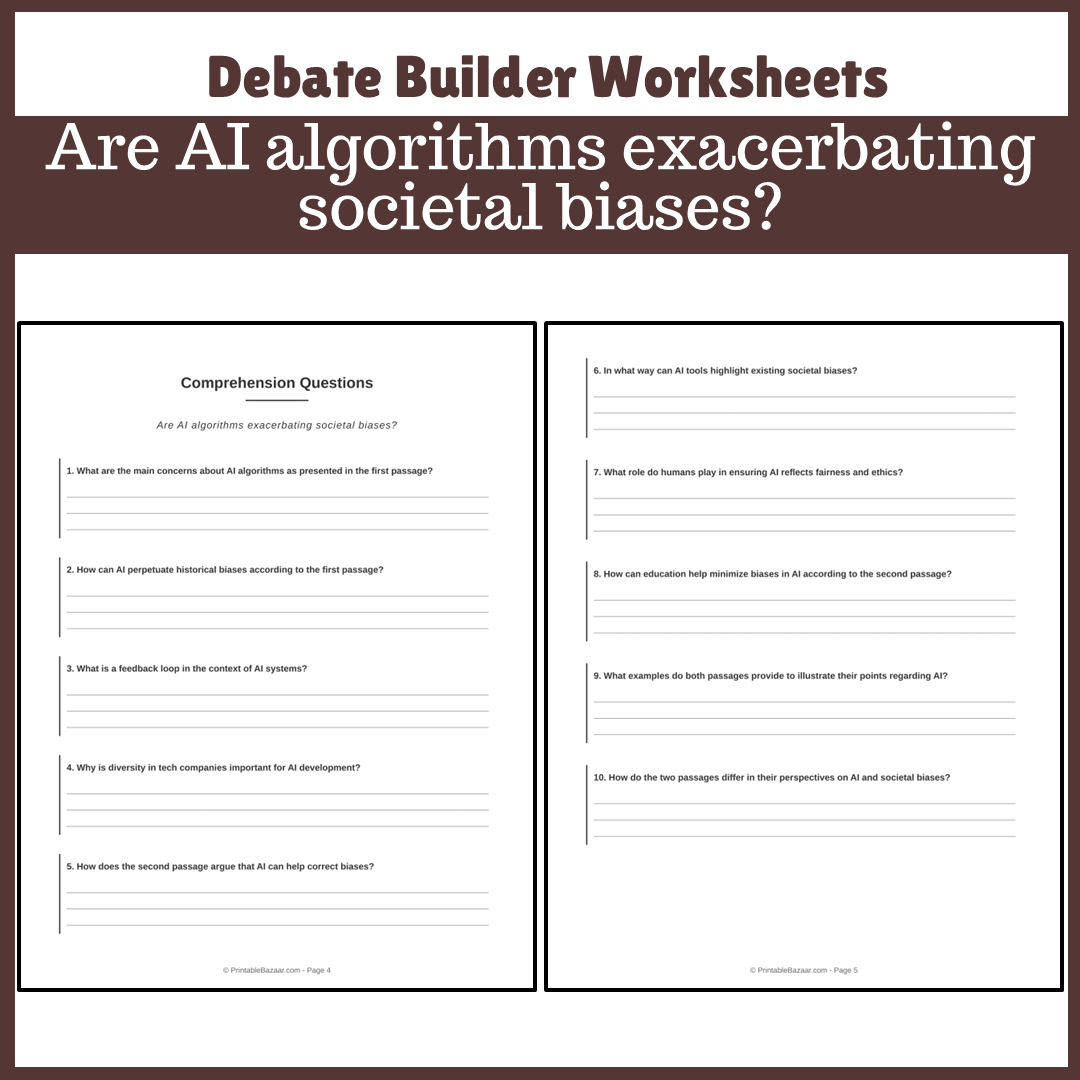 Are AI algorithms exacerbating societal biases? | Favour and Against Worksheet Printable Activity