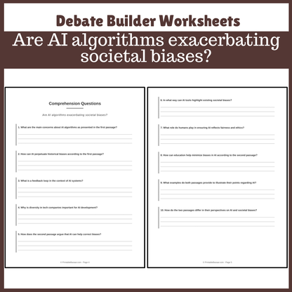 Are AI algorithms exacerbating societal biases? | Favour and Against Worksheet Printable Activity