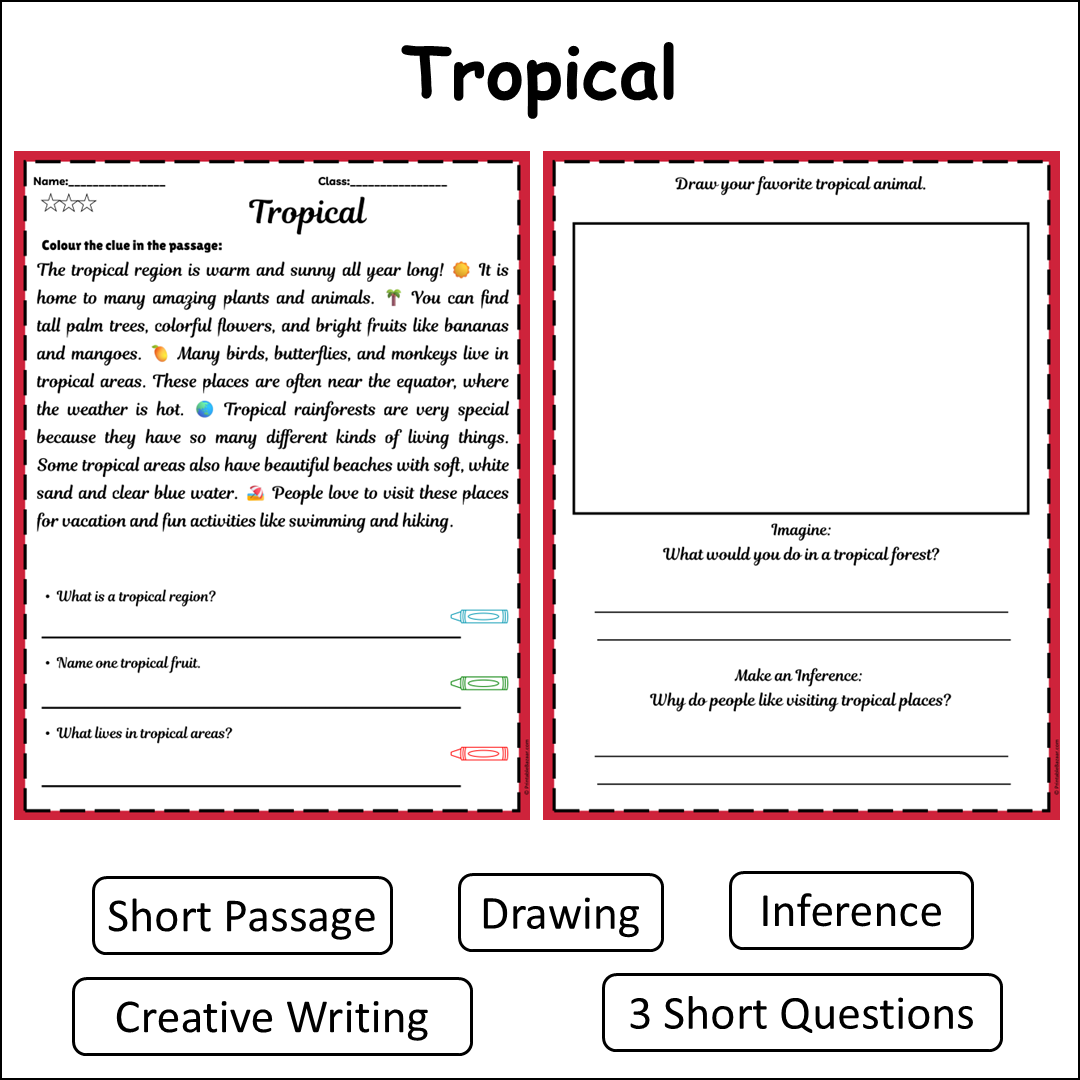 Tropical | Short Reading Comprehension Creative Worksheet