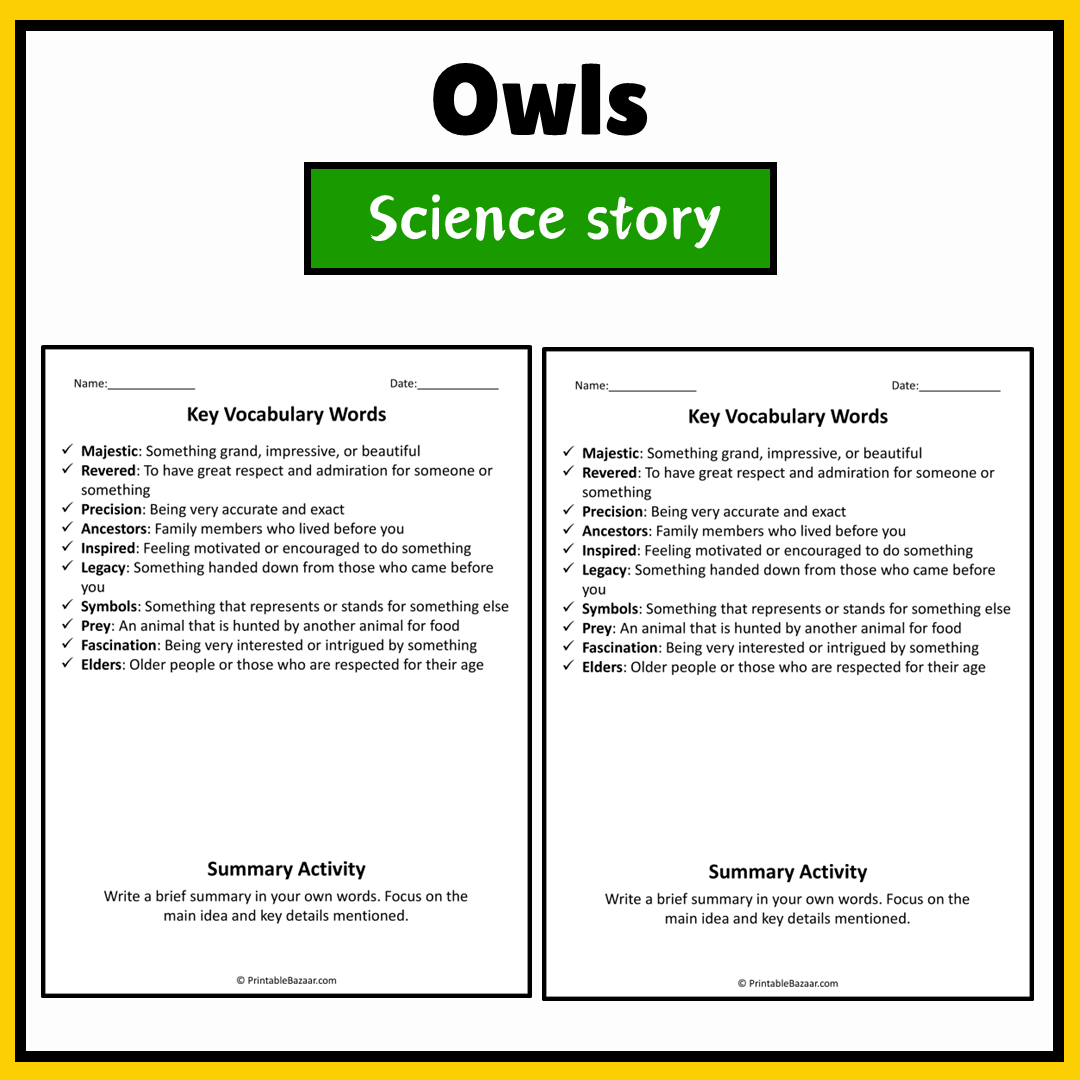 Owls | Science Story Reading Comprehension Activity