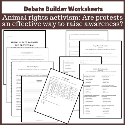 Animal rights activism: Are protests an effective way to raise awareness? | Favour and Against Worksheet Printable Activity