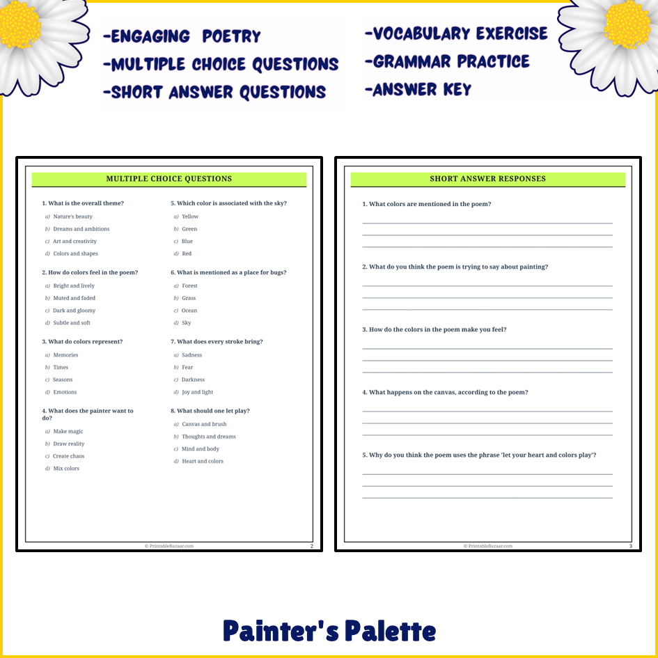 Painter's Palette | Poem Grammar Worksheet Printable Activity