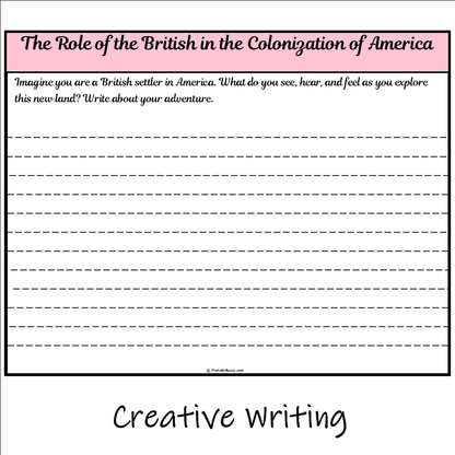 The Role of the British in the Colonization of America | Main Idea and Supporting Details Reading Passage and Questions