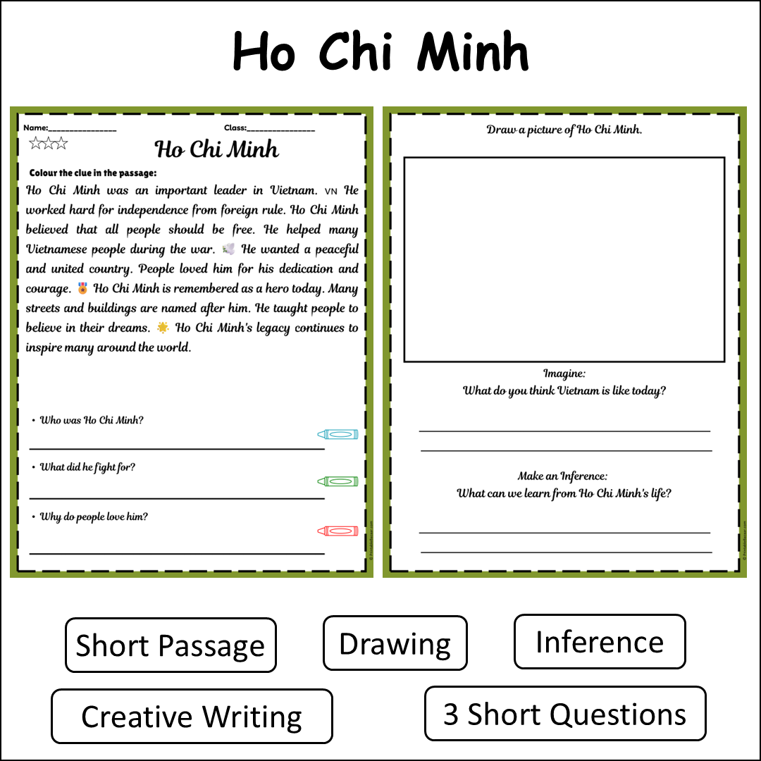 Ho Chi Minh | Short Reading Comprehension Creative Worksheet