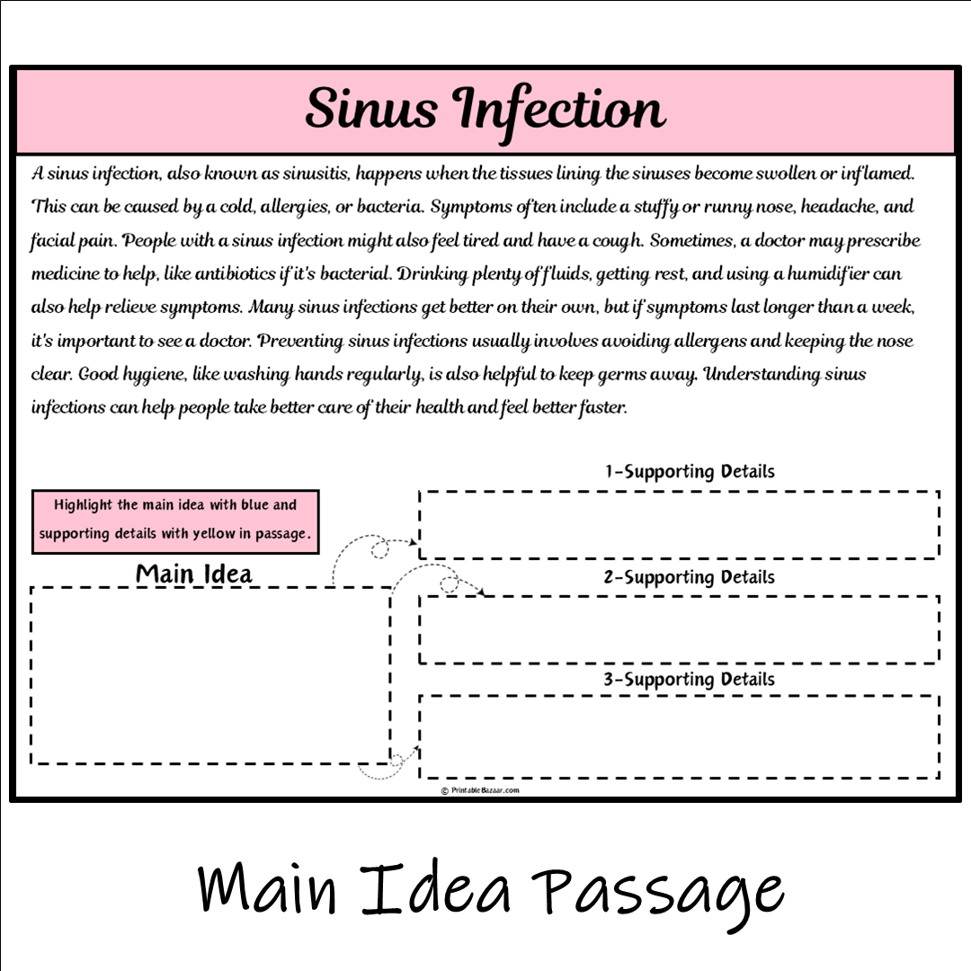 Sinus Infection | Main Idea and Supporting Details Reading Passage and Questions