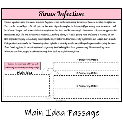 Sinus Infection | Main Idea and Supporting Details Reading Passage and Questions