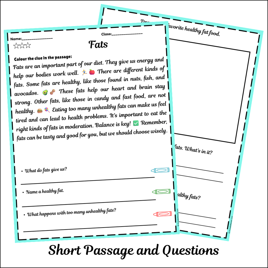 Fats | Short Reading Comprehension Creative Worksheet