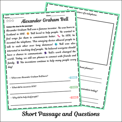 Alexander Graham Bell | Short Reading Comprehension Creative Worksheet