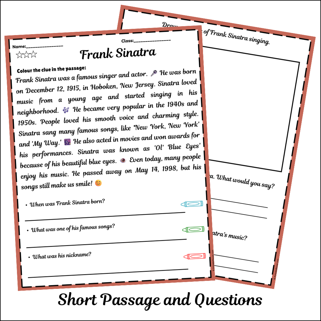 Frank Sinatra | Short Reading Comprehension Creative Worksheet