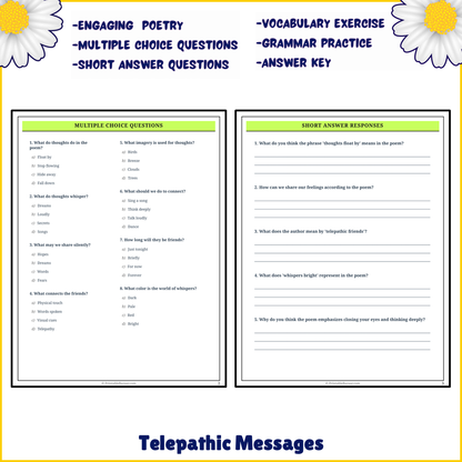 Telepathic Messages | Poem Grammar Worksheet Printable Activity