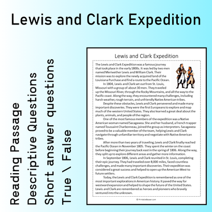 Lewis and Clark Expedition | Reading Comprehension Passage Printable Worksheet