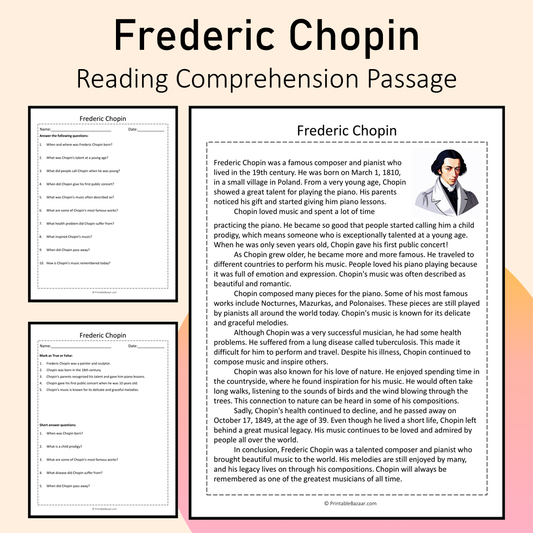Frederic Chopin | Reading Comprehension Passage Printable Activity